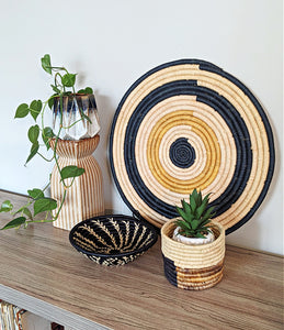 Large Woven Raffia Wall Plate Black Yellow