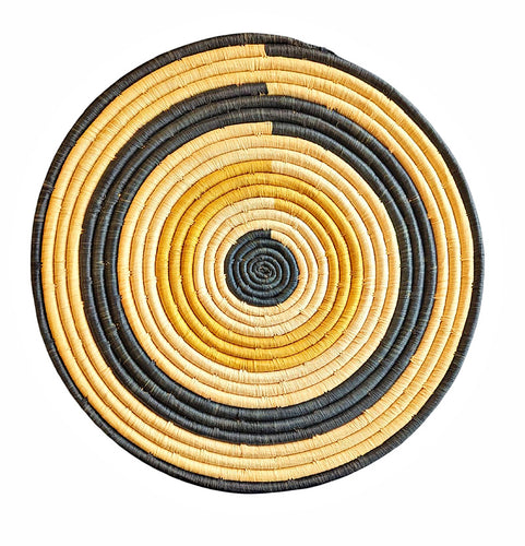 Large Woven Raffia Wall Plate Black Yellow