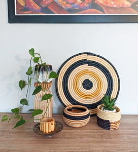 Large Woven Raffia Wall Plate Black Yellow