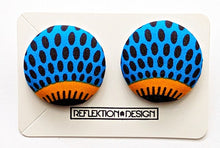 Blue Yellow Ankara Fabric Button Earrings