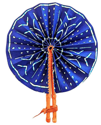 Blue Ankara Fabric Folding Hand Fan