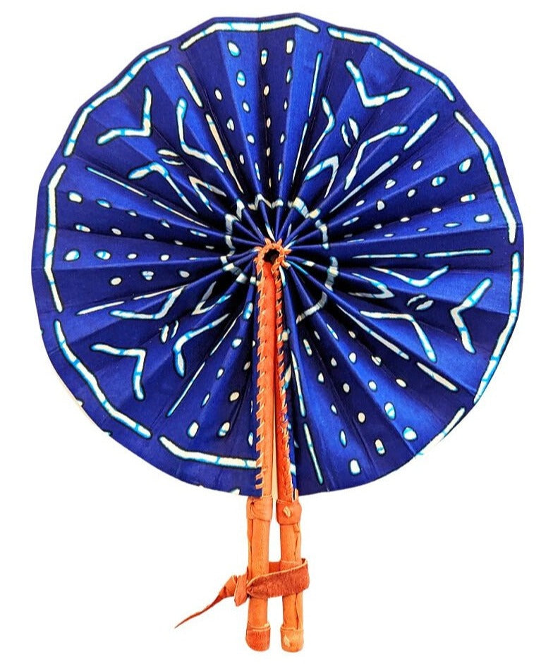 Blue Ankara Fabric Folding Hand Fan