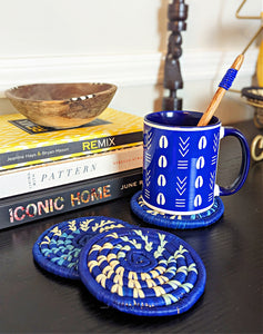 Grande tasse à café à motif africain bleu blanc