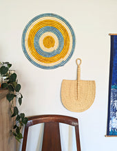 Large Woven Raffia Wall Plate Blue Yellow