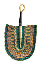 {Imperfections} Olive Green Blue Woven African Wall Hand Fan