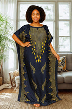 Silky Navy Blue Yellow Kaftan Dress