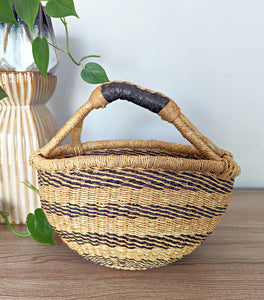 Blue Woven Market Basket Leather Handle