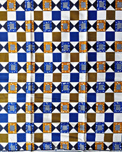 Blue White Abstract African Print Fabric 2 Yards