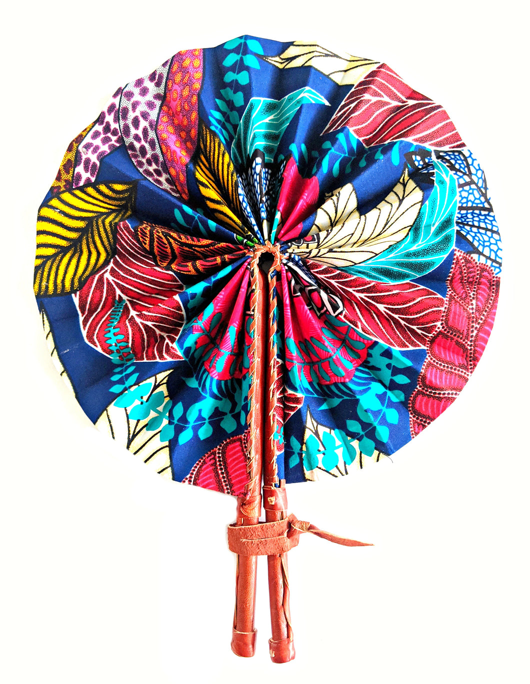 Blue Floral Ankara Fabric Folding Hand Fan