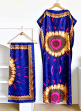 Silky Blue Pink Sunflower Kaftan Dress