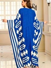 Blue Kaftan Dress Scoop Neck Batwing Sleeves