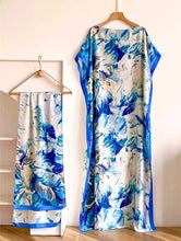 Cloud Blue Floral Ankle Length Kaftan Dress