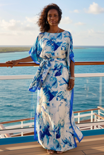Cloud Blue Floral Ankle Length Kaftan Dress