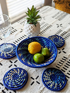 Blue White Woven African Baskets Set of 2