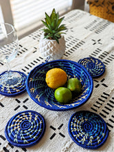 Small Blue Woven African Basket Drink Coaster Set