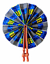 Blue Yellow Kente Ankara Fabric Hand Fan