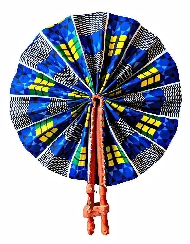Blue Yellow Kente Ankara Fabric Hand Fan