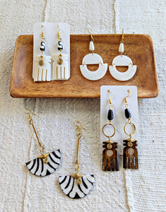 Aya Geometric White Bone African Earrings