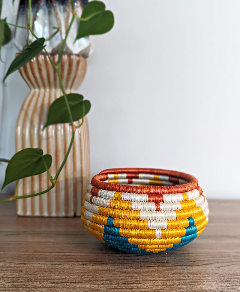 Burnt Orange Teal Woven Sisal Planter Basket – Reflektion Design