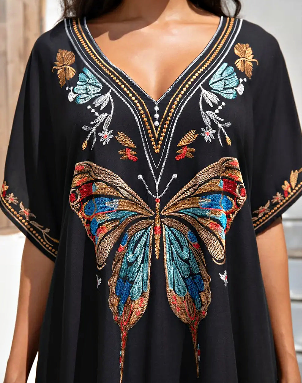 Black Kaftan Dress Embroidered Butterfly Black Kaftan Dress Embroidered Butterfly