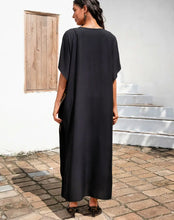 Black Kaftan Dress Embroidered Butterfly