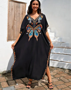 Black Kaftan Dress Embroidered Butterfly Black Kaftan Dress Embroidered Butterfly