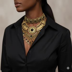 Cleopatra Bib Choker Necklace Gold Tone