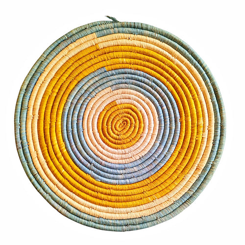 Large Woven Raffia Wall Plate Blue Yellow