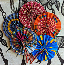 Blue Yellow Kente Pattern African Print Fabric Folding Hand Fan