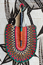 Earthy Green Orange Woven African Hand Wall Fan