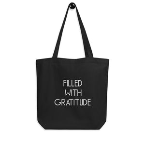 Filled With Gratitude Black Canvas Tote Bag
