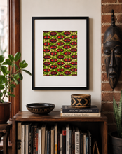 african fabric art with eyes pattern hung on the wall in a Brooklyn brownstone