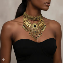 Cleopatra Bib Choker Necklace Gold Tone