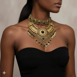 Cleopatra Bib Choker Necklace Gold Tone