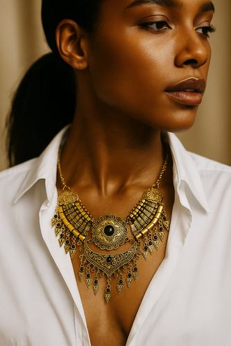 Nefertiti Gold Tone Collar Necklace
