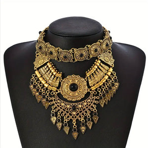 Cleopatra Bib Choker Necklace Gold Tone