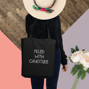 Black Canvas Tote Bag Gratitude Message