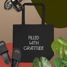 Black Canvas Tote Bag Gratitude Message