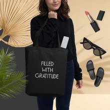 Black Canvas Tote Bag Gratitude Message