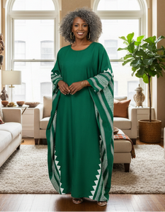 Emerald Green Kaftan Dress Scoop Neck Batwing Sleeves