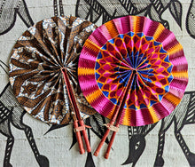 XXL Pink Blue African Print Fabric Folding Hand Fan