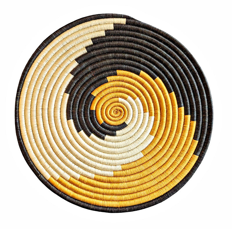 Large Woven Sisal Wall Plate Black Swirl