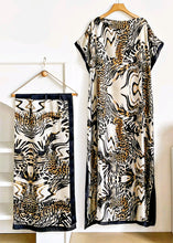Golden Hour Leopard Pattern Kaftan Dress With Belt Scarf