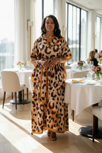 Leopard Pattern Silky Kaftan Dress With Belt