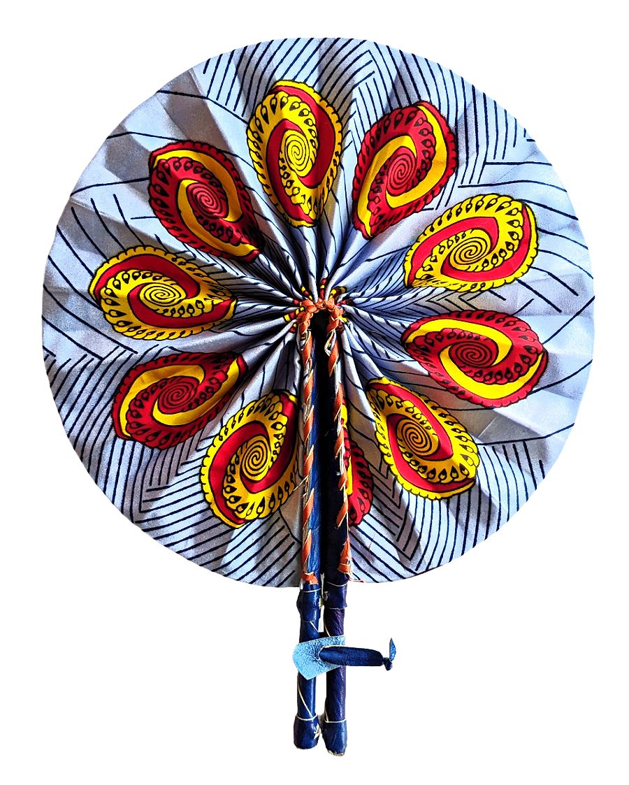 Light Blue Ankara Fabric Folding Hand Fan Reflektion Design