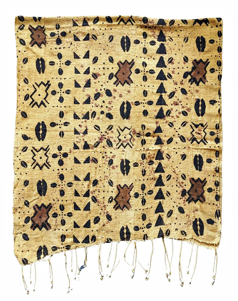 Vintage Yellow Mud Cloth Table Runner/Scarf Cowrie Shells