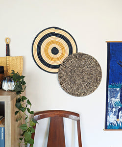 Large Woven Raffia Wall Plate Black Yellow