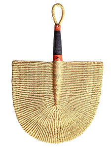 natural grass hand fan leather handle