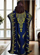 Silky Navy Blue Yellow Kaftan Dress