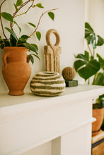 Olive Green Striped Felt Wool Bowl Basket